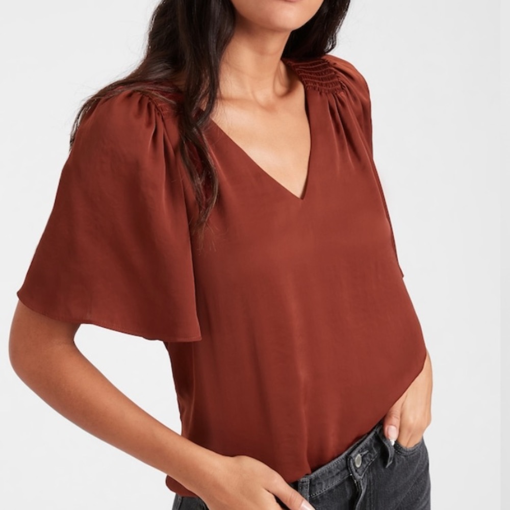 Satin V-neck woven blouse